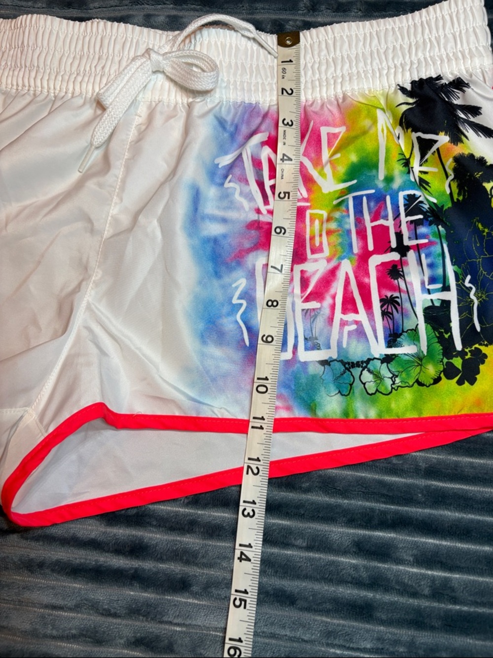 OP White Swim Board Shorts with Rainbow Beach Graphic and Pink Trim Size XL NWT - Picture 4 of 9